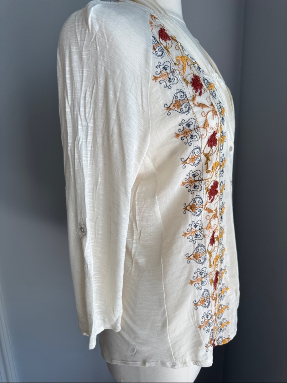 TINY by Anthropologie Embroidered Silk Blend Blouse - Ivory, Size L - Picture 4 of 8